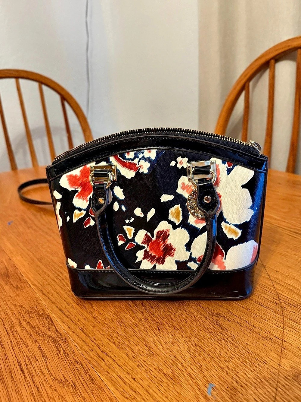 Anne Klein Floral Satchel in Black & Red